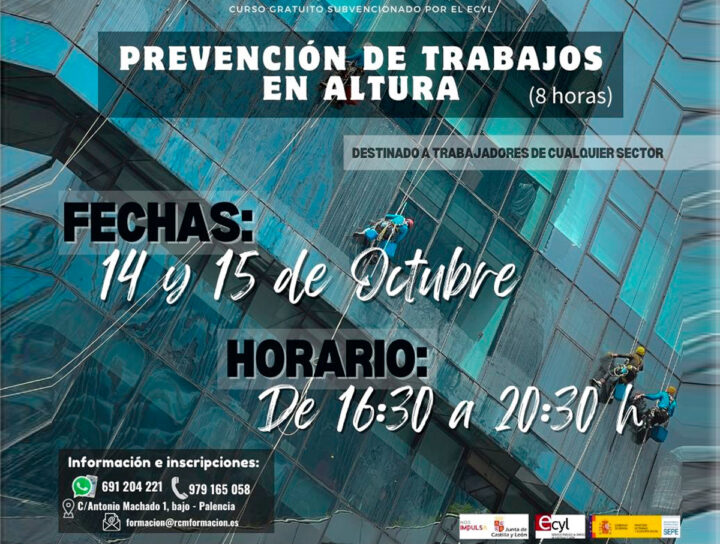 Curso gratis en Palencia de prevención de trabajos en altura