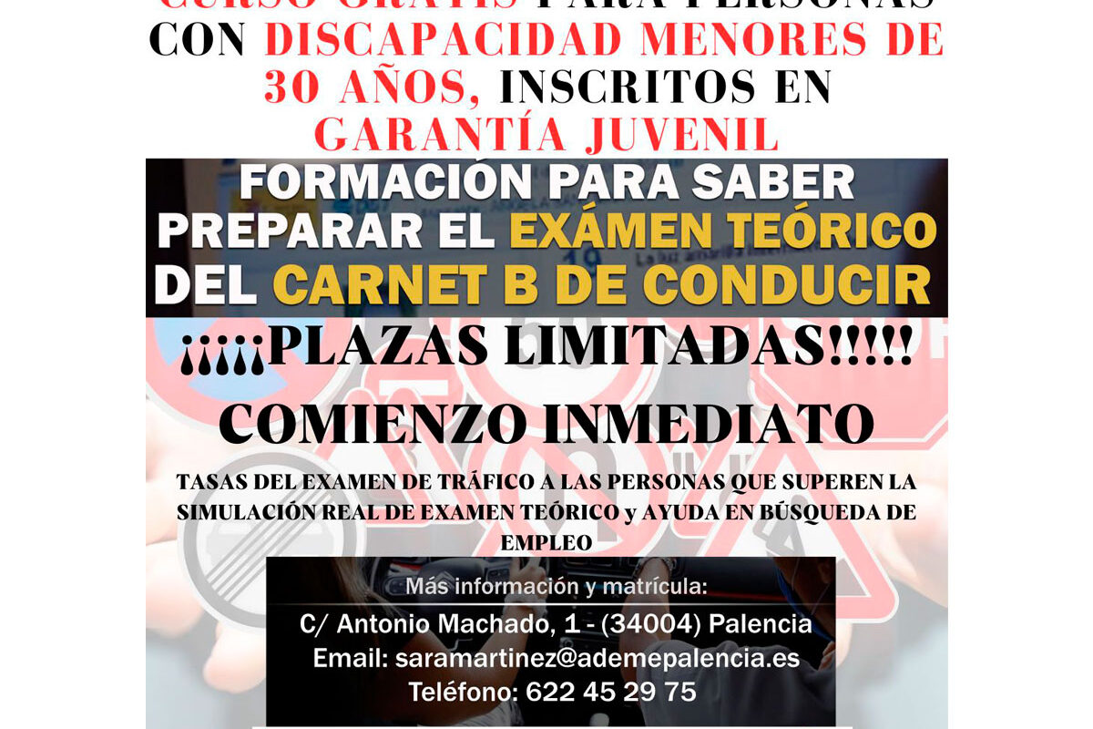 Curso de carnet de conducir para personas con discapacidad menores de 30 años inscritos en garantía juvenil