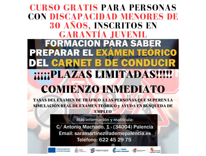 Curso de carnet de conducir para personas con discapacidad menores de 30 años inscritos en garantía juvenil